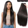 Dark Brown Yaki Straight Hair Bundles - 22 24 26 Inch Human & Synthetic Blend