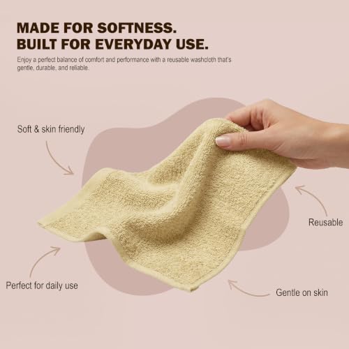 12 Pack Cotton Washcloths - 12x12 Inches, Absorbent & Soft, Variety Colors - Beige, Plum, Sage Green, Navy