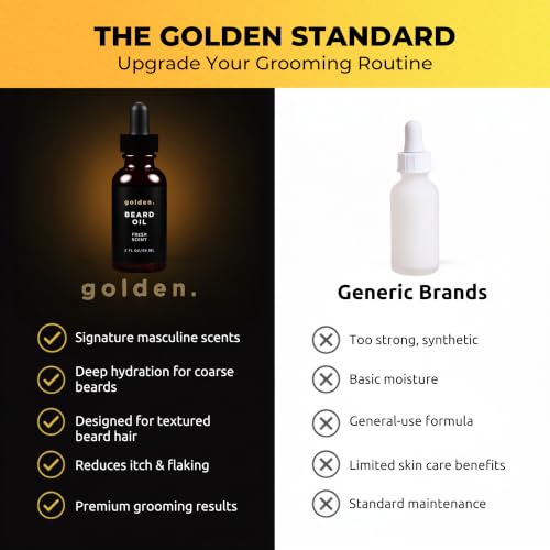 Golden Grooming Beard Oil - Natural Hydrating Beard Conditioner with Sweet Almond & Argan Oil - Fresh Scent, 2oz - Variation of THIS listing