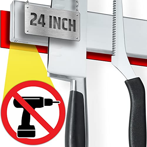 HMmagnets 24-Inch No-Drill Magnetic Knife Holder - Stainless Steel Wall Mount