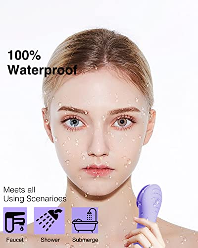 NgraCoola CLIE Violet Facial Cleansing Brush - Waterproof & Rechargeable, Gentle Exfoliating & Massaging Skin Care Tool