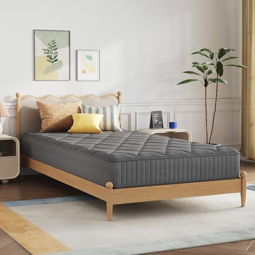 Twin Hybrid Mattress - 8 Inch Grey Pocket Coil Gel Foam Support