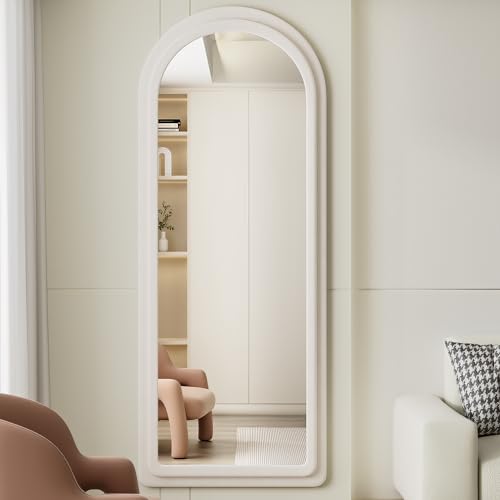 Arched White Full Length Floor Mirror 63x24 with Stand, Double Frame, Safe Glass