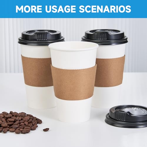 16 oz Disposable Coffee Cups with Lids & Sleeves - 500 Pack, Hot Drink Takeout