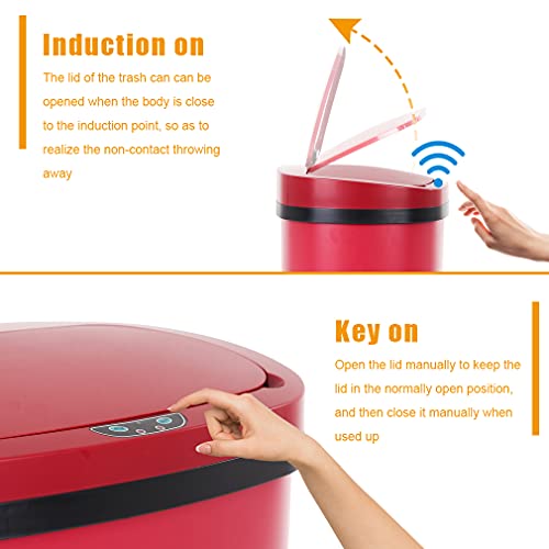 BestOffice 13 Gallon Stainless Steel Trash Can with Lid - Red (Automatic Sensor)