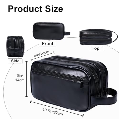 Mens travel toiletry bag Gift For Men, PU Leather Cosmetic Bag Water Resistant Dopp Kit Shaving Pouch Bathroom Toiletries Organizer(Black)