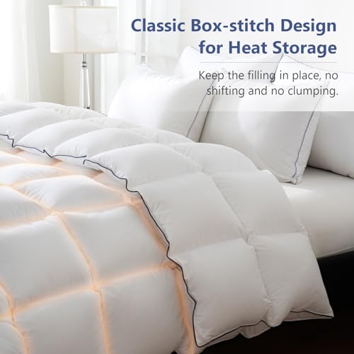 Oversized King Size Feather Comforter - 100% Cotton White Bed Duvet
