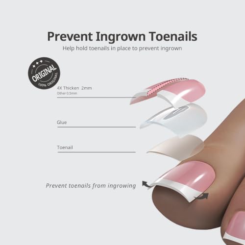 BTArtBoxNails XCOATTIPS Press On Toenails – Pink Base, S-L, Sharp Square