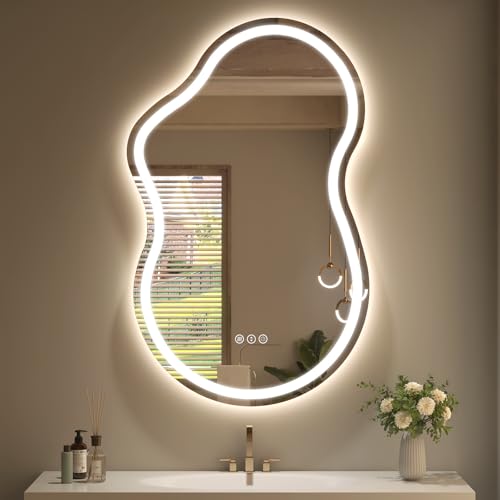 Irregular Cloud-Shaped LED Bathroom Vanity Mirror 20x32 Backlit & Front Light