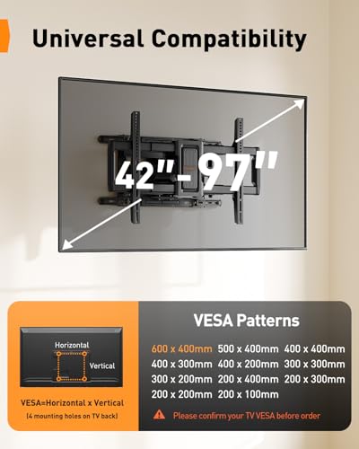 Perlegear Full Motion TV Wall Mount for 42–97 inch TVs up to 132 lbs (Fits 42–97", 24" Wood Stud)