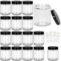 Cehomi 8 oz Clear Glass Jars with Black Plastic Lids - 15 Pack, Multiuse Storage