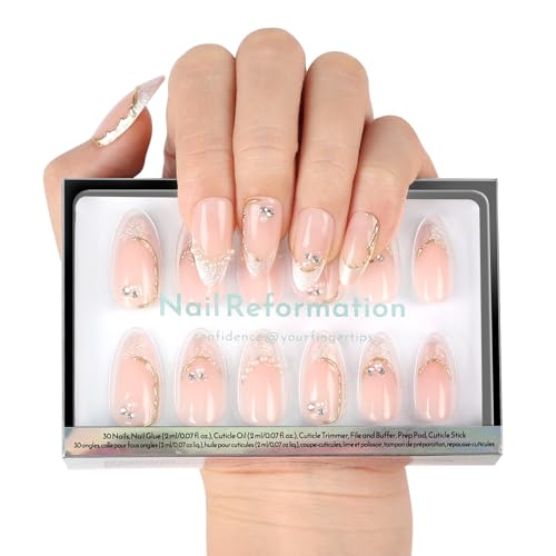 Nail Reformation Golden Shore Press-On Nails - French Tip Nude Almond Medium