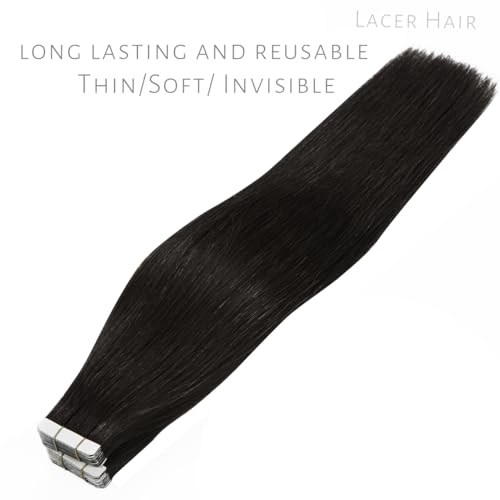 Lacer Seamless Remy Tape-in Hair Extensions #1B Natural Black 16 Inch 50g