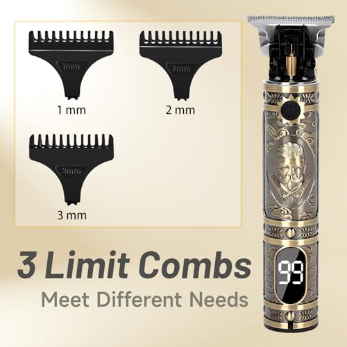 Hair Clippers,T-Blade Rechargeable Hair Trimmer with LCD Display,Cordless Professional Trimmer Shaving Kit Gifts for Men,Gold