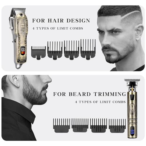 Professional Hair Clipper Set, Digital Display Trimmer Kit with Accessories, Barber Case and Cape, Vintage Design