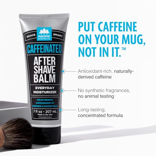 Pacific Shaving Company Caffeinated Aftershave, Men's Grooming Product - Antioxidant Daily Face Lotion + After Shave - Spearmint Post Shave Balm for Sensitive Skin (7 Fl Oz, 2 Pack)