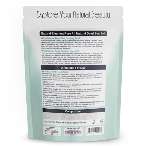 Natural Elephant Dead Sea Bath Salt 80oz - Pure Mineral Rich Coarse Grain for Relaxing Soaks