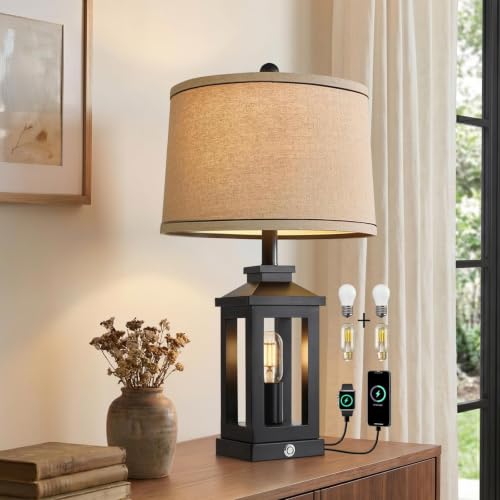 Retro Farmhouse Black Table Lamp for Living Room & Bedroom - 23.75 Inch