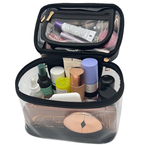 JAZD Clear Makeup Bag Toiletry Organizer Large Capacity Travel Cosmetic Case - Black