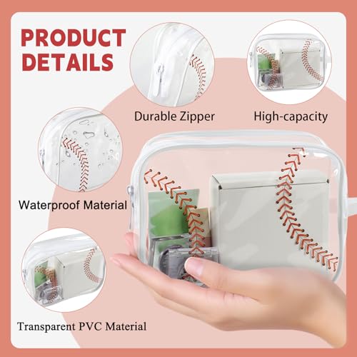 Lebaley 30PCS Baseball Cosmetics Bag - PVC Clear Portable Makeup Bags Organizer 7 x 5.5 x 1.7 '' Waterproof Sport Zippered Toiletry Carry Pouch for Travel Party Supplies
