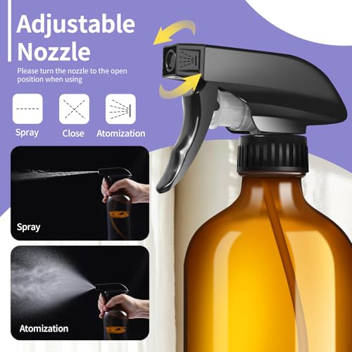 9 Pack Glass Spray Bottle 16oz, Empty Amber Spray Bottle Refillable Container for Essential Oils,Cleaning Products,Aromatherapy spray device