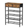 Rustic Brown 5-Tier Shoe Rack with 2 Drawers - Fits 16-20 Pairs, Adjustable Shelves