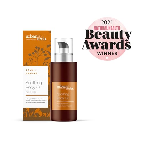 Urban Veda Soothing Body Oil | COSMOS Certified Body Massage Oil for Sensitive Skin | Organic Vitamin E Oil & Sweet Almond Oil for Skin | Calming and Soothing Body Oil for Women and Men | 3.40 Fl oz