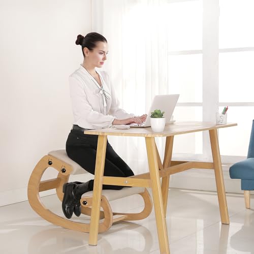 Predawn White Oak Ergonomic Kneeling Chair with Adjustable Height & Thick Cushions