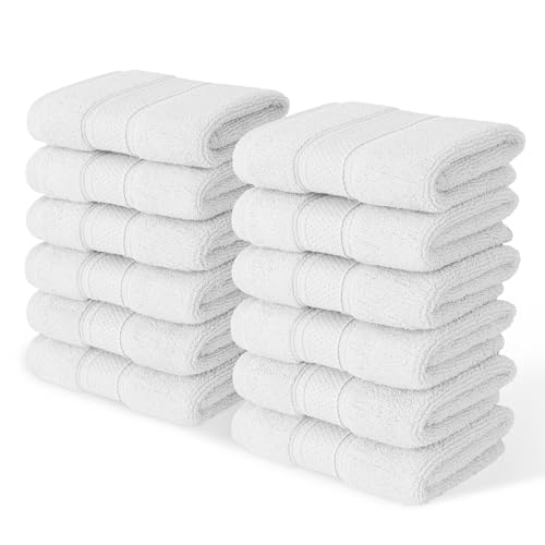 MoNiBloom 12-Piece 100% Cotton Face Wash Cloth Set for Bathroom Home Hotel Spa Gym Yoga Shower Highly Absorbent Ultra Soft Quick-Dry (White)