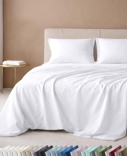 Bright White King Size Cotton Sateen Sheets Set - 600 Thread Count Luxury Bedding