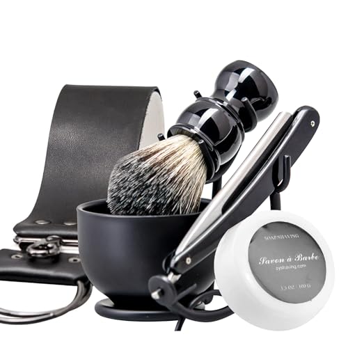 Men's Straight Razor Shaving Kit with Stand and Soap Bowl - Wet Grooming Set