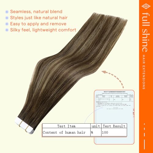 Full Shine Tape-in Hair Extensions 16 Inch Medium Brown Honey Blonde Variation 4/24/4