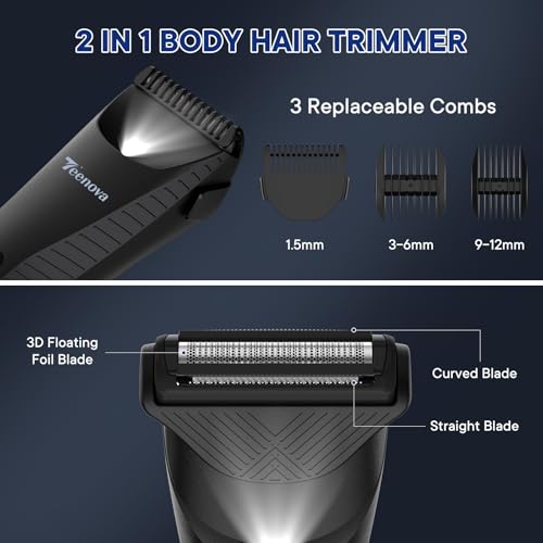 TEENOVA Black 2-in-1 Electric Body & Groin Hair Trimmer with Ceramic Blades