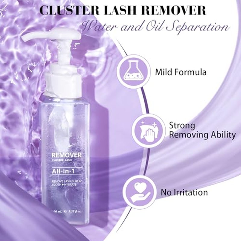Lash Remover for Cluster Lashes Lash Cluster Remover 100ML Cluster Lash Remover Cluster Lash Glue Remover DIY at Home Lash Adhesive Remover Lash Bond Remover(Remover-100ml)