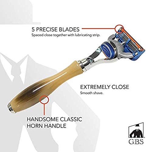 G.B.S Men¡¯s Deluxe Travel Doppler Grooming Beard and Wet Shaving Set ? Handsome Classic ? 22mm Knot Badger Shaving Brush (4¡± Tall), Faux Horn Handle, 5 Blade Razor - Case, Tortoise Comb