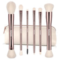 Dual-Ended Makeup Brush Set with Recycled Materials & Travel Pouch - Professional Face & Eye Tools