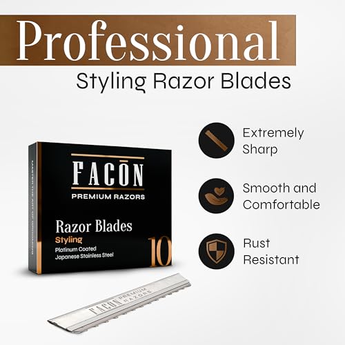 Fac?n Professional Hair Styling Razor Replacement Blades, Faether Razor Blades for Thinning Texturizing Layering Cutting Hair, Premium Platinum Japanese Stainless Steel for Salon Hairstyling- 10 Count