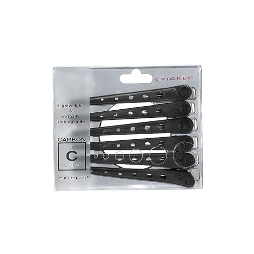 Cricket Professional Salon Carbon Hair Clips - Heat Resistant, Anti-Static, Non-Slip, Lightweight, Unbreakable, Sturdy Stainless Steel Spring Grips - Black, 6-Pack