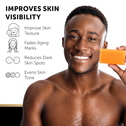 VALITIC Kojic Acid Vitamin C & Retinol Soap Bars 5.19 Ounce Pack of 4 with Exfoliating Gloves