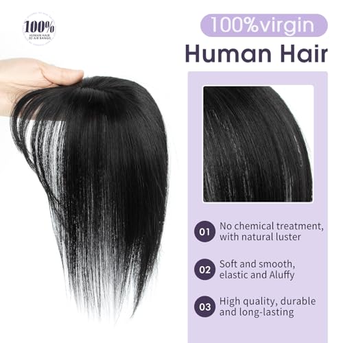 Jet Black Human Hair Topper with Bangs 10 Inch Clip-In Thinning Hair Cover for Women — Variation of Jet Black #1