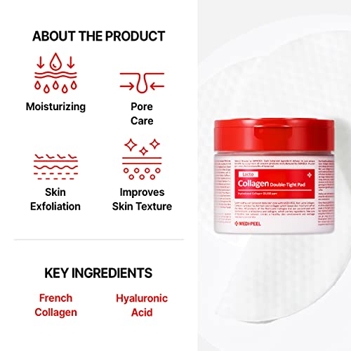 [MEDI-PEEL] Red Lacto Collagen Peeling Pad 70Count | Exfoliating & Cleansing Pad with Collagen, Anti aging, Soothing, Healing, Moisturizing | Korean Skincare, For All Skin Types