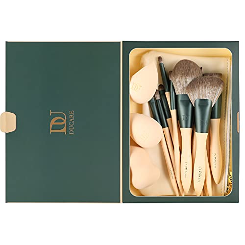 DUcare Makeup Brushes 14Pcs with 3Pcs Makeup Spong & Cosmetic Bag &Makeup Brush Cleaner
