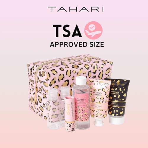 Tahari Vanilla Jasmine Spa Gift Set for Women ? Luxurious Bath Kit with Body Lotion, Body Scrub, Body Wash & Lip Balm with Bag ? Perfect Selfcare Gifts for Women (Leopard)