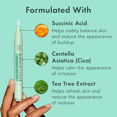 Rael Miracle Clear Spot Gel ? Soothing Cream with Succinic Acid, Tea Tree, Calming Cica, Lightweight, Korean Skin Care (0.14 oz)