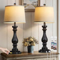 Black Vintage 29-Inch Tall Table Lamps Set of 2 with USB C & AC Outlets - Farmhouse Touch Nightstand Lamps