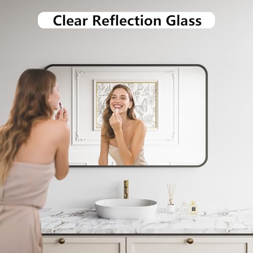 Black Bathroom Mirror 30x48 Inches Wall-Mounted Frameless Tempered Glass