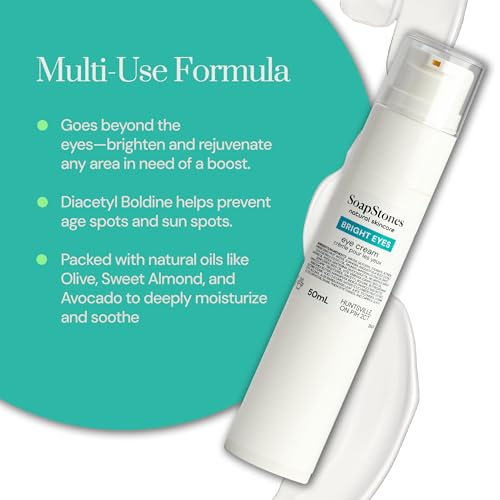 Soapstones Bright Eyes Moisturizing Eye Cream for Dark Circles & Spot Defense - Shea Butter, Avocado Oil, & Sweet Almond Oil Under Eye Cream for Aging Lines, Scars, and Discoloration