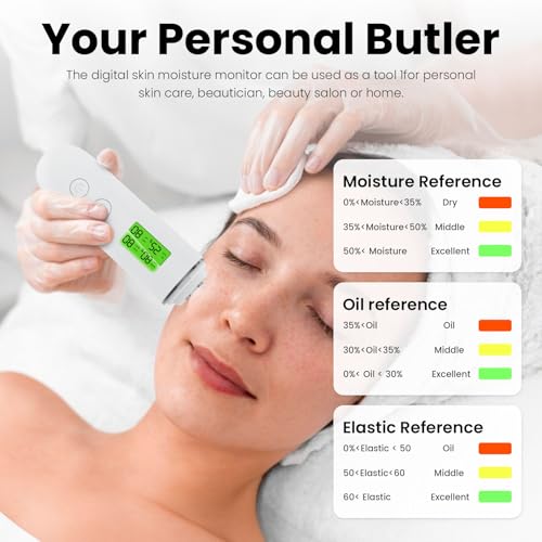 Professional Skin Moisture Tester, Digital Facial Oil Detector, High Precision Skin Hydration Analysis Meter, Hydration monitor,Portable Skin Analyzer with LCD Display & Fluorescent Agent Detection