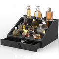 Wooden Cologne Organizer for Men Enhanced 4 Tier Cologne Stand Shelf Perfume Organizer with Velvet Lined Drawer & Hidden Storage Perfume Display Holder for Dresser Nice Gift (Classy Black)