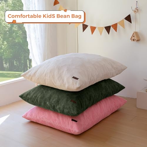 MAXYOYO Kids Bean Bag Chair 3-in-1 Floor Sofa - Dark Green 50x35 inches